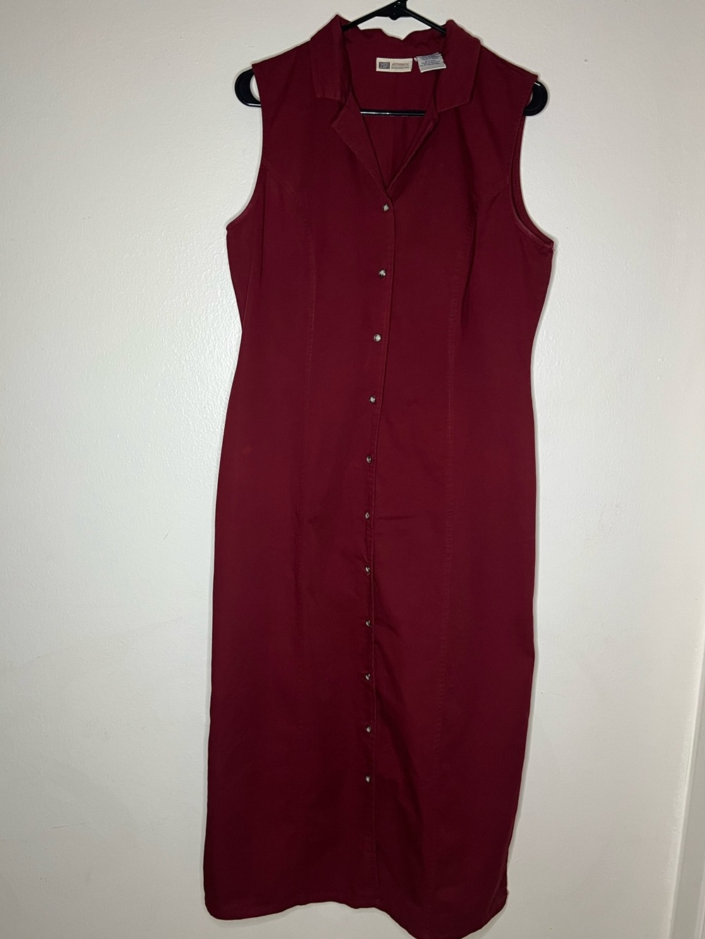 Vintage 90s Faded Glory Denim Maxi Dress Button Up Granny Red Cotton Cottagecore